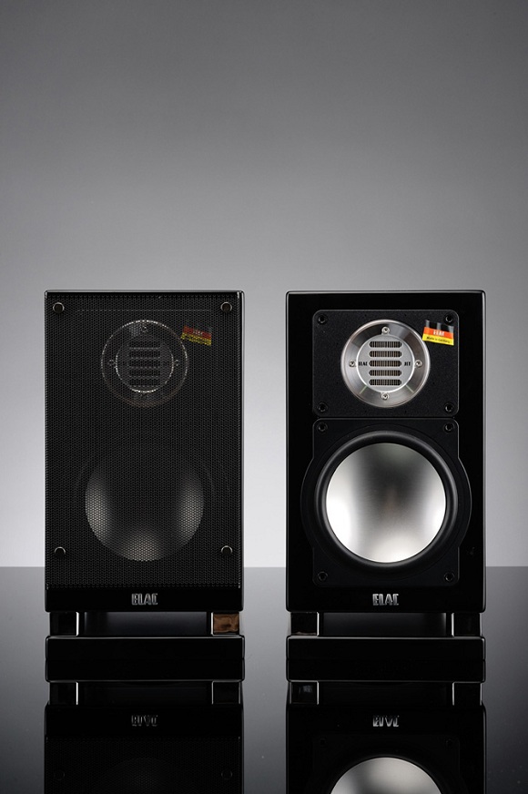 ELAC BS 182 satin black pair front view